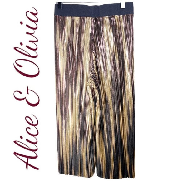 NWT ALICE & OLIVIA Elba Metallic Striped Wide Leg Festive Pants, Size Small - Picture 4 of 10